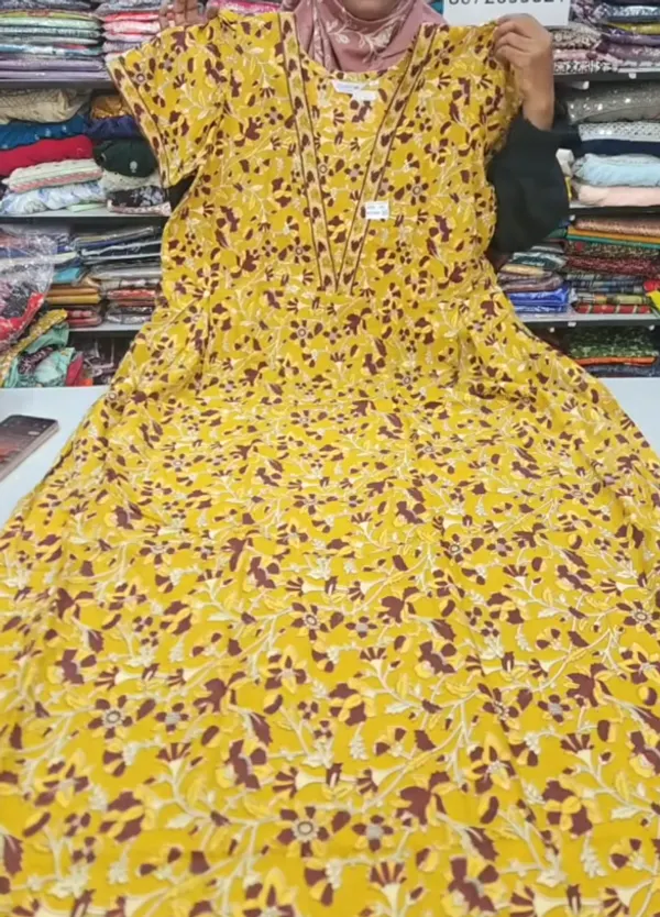 Pure Jaipur Cotton V-Neck Frock Maxi Nighty | NT3564